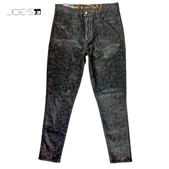 Joe’s‎ Womens 31 The Charlie High Rise Skinny Ankle Pants Coated Leopard Print - Picture 1 of 10